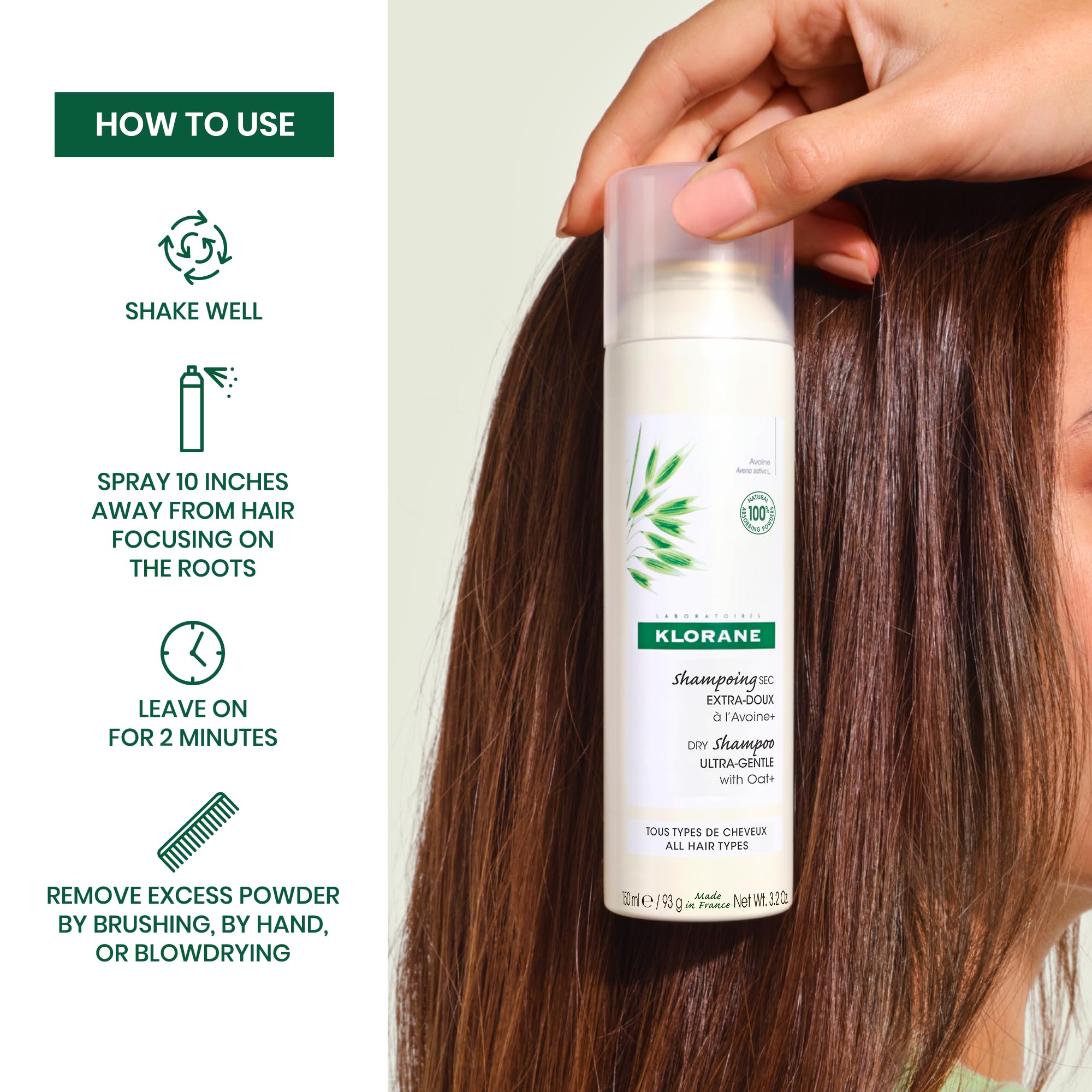 Klorane oat-based formula boosts body and texture without chalky residue.