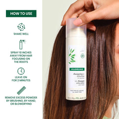 Klorane oat-based formula boosts body and texture without chalky residue.