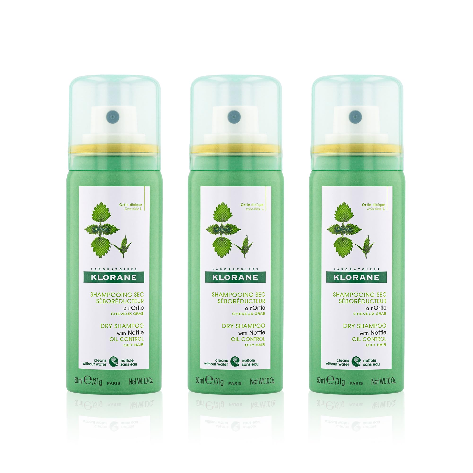 Klorane Nettle Dry Shampoo travel-size bundle front view for on-the-go refresh.