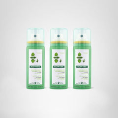 Klorane Nettle Dry Shampoo trio in-use offers quick refresh between workouts.
