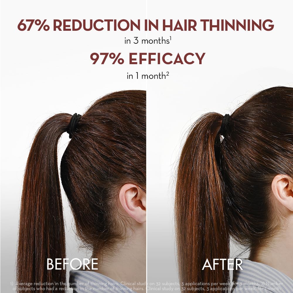 Klorane serum quinine bottle closeup emphasizes plant-based ingredients for thinning hair.
