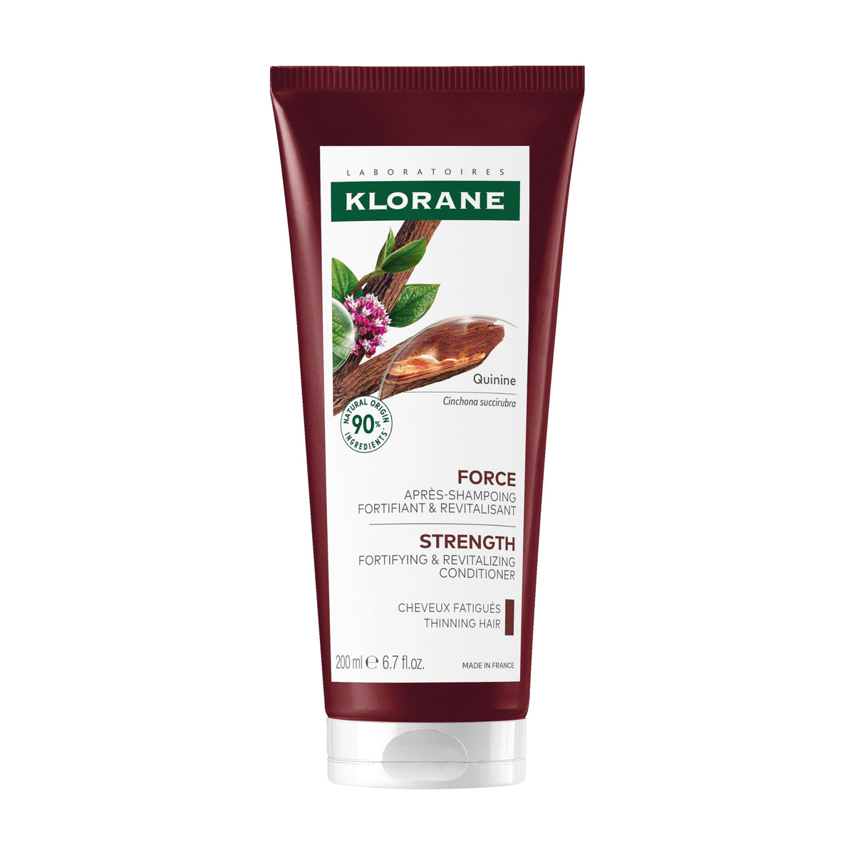 Klorane Strengthening Conditioner with Quinine bottle promotes stronger, thicker hair.