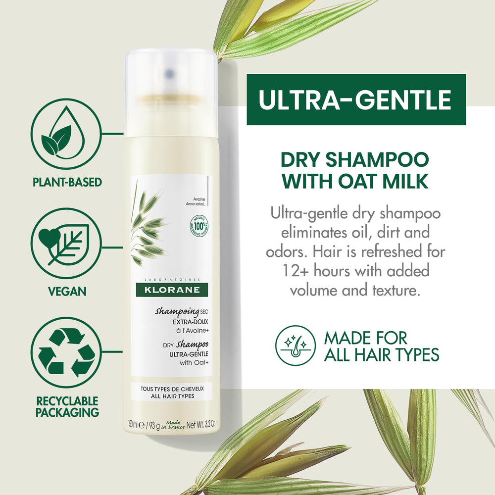 Klorane dry shampoo application to roots delivering instant volume and freshness.