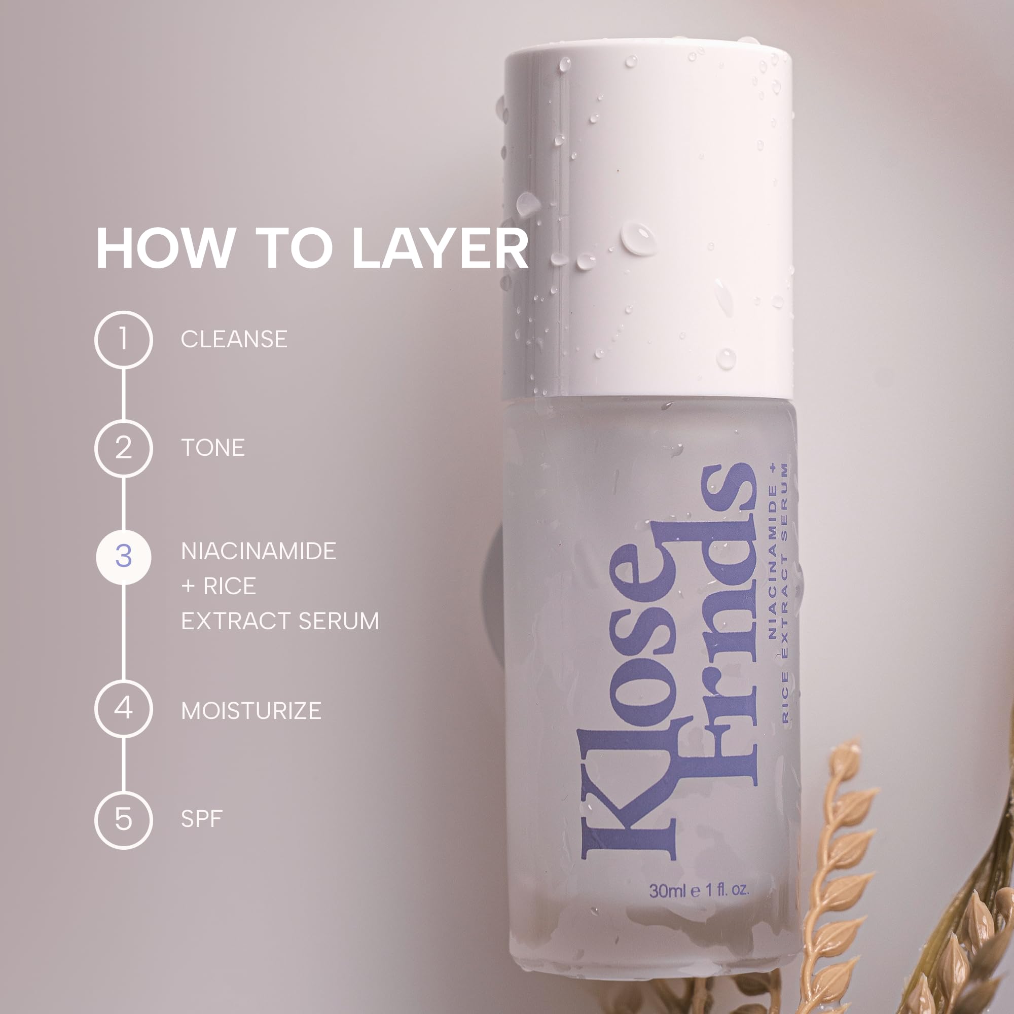 KLOSE FRNDS Niacinamide Serum in hand ready for routine use.