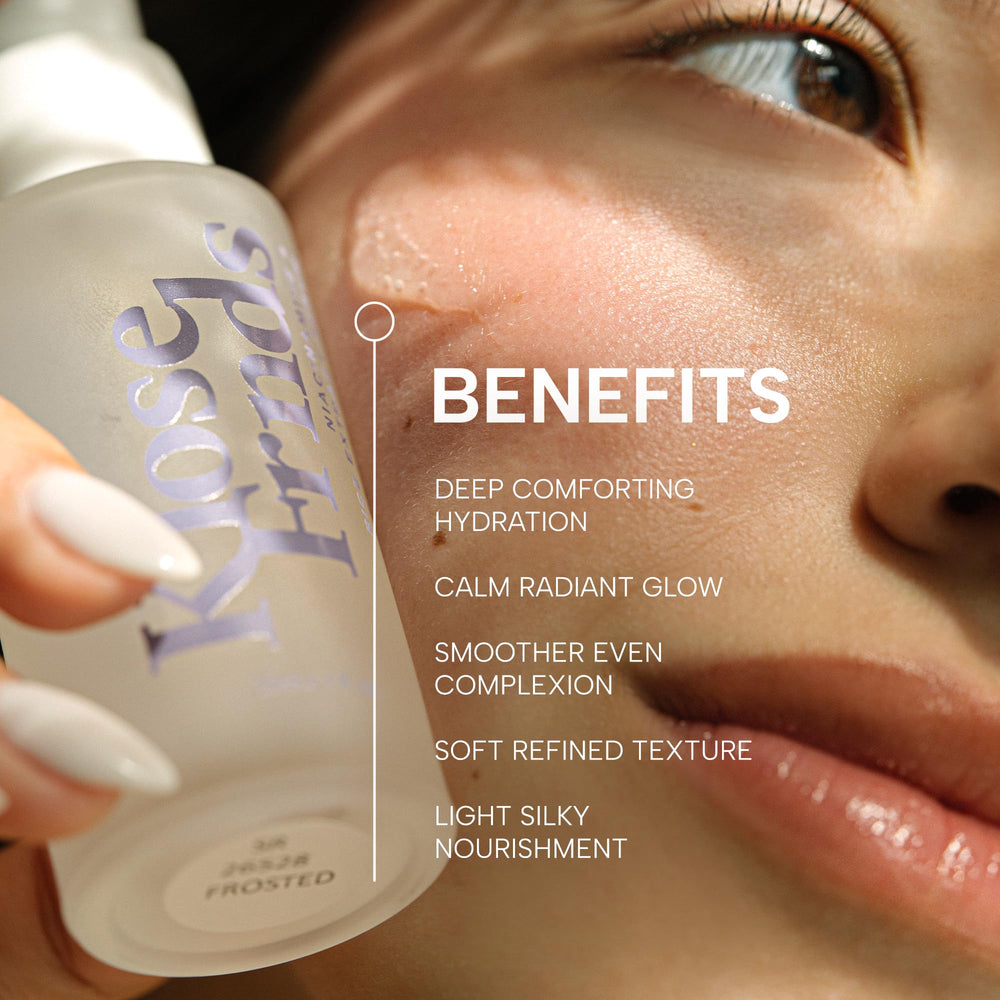 KLOSE FRNDS Niacinamide Serum texture swatch shows silky, lightweight hydration.