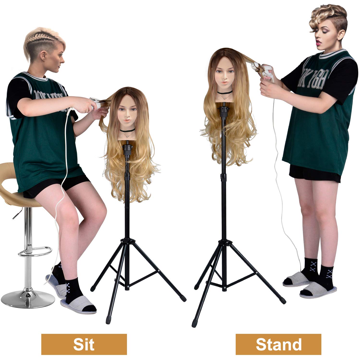 Klvied adjustable wig stand height supports versatile styling tasks.
