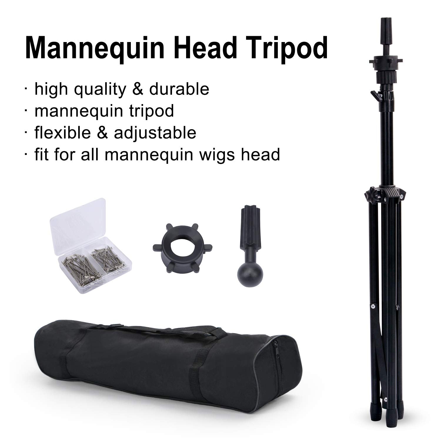 Klvied multiuse wig stand adapts to canvases, wigs, and training heads.
