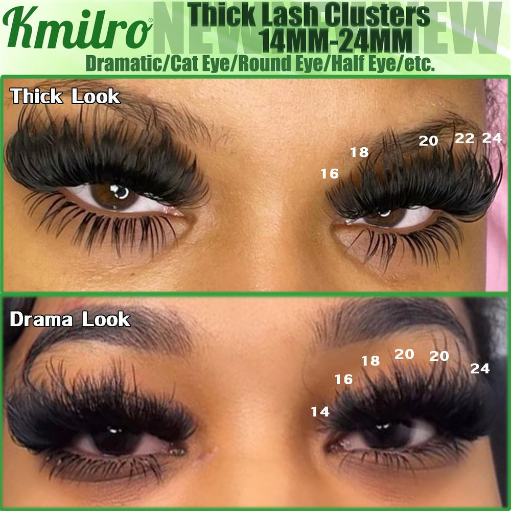 Kmilro Long Lash Clusters 14-24mm, 192pcs, create dramatic length and wispy dimension.