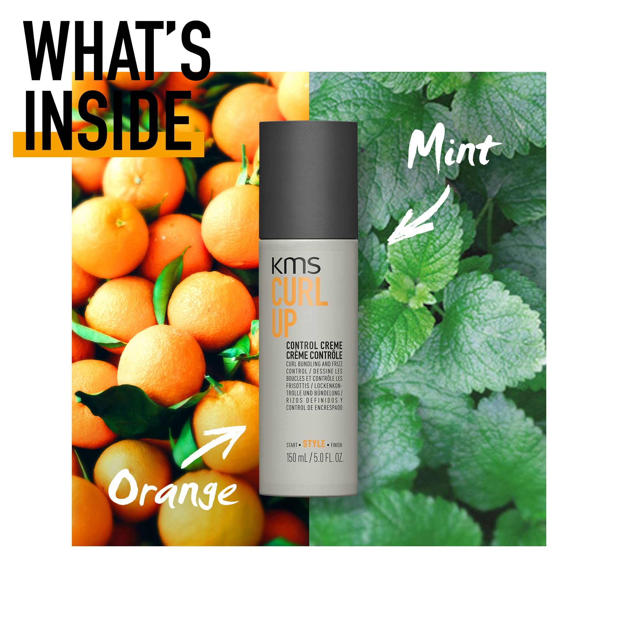 KMS Curlup Control Crème texture on strands delivers frizz control.