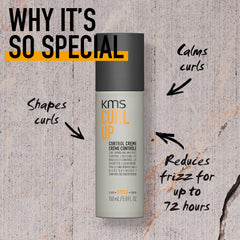 KMS Curlup Control Crème pump dispensing evenly for smooth styling.