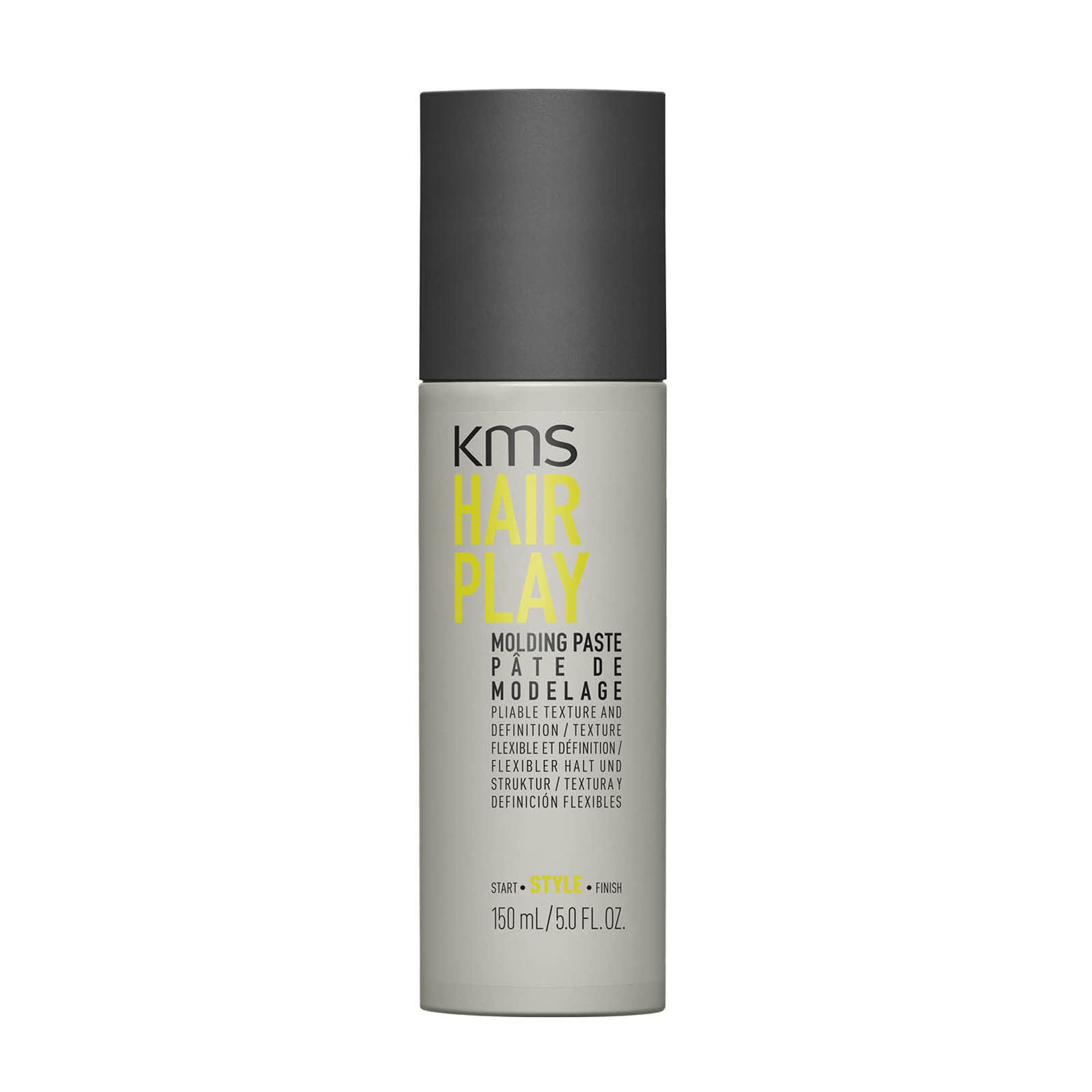 KMS Hair Play Molding Paste jar close-up showing pliable hold and matte finish.