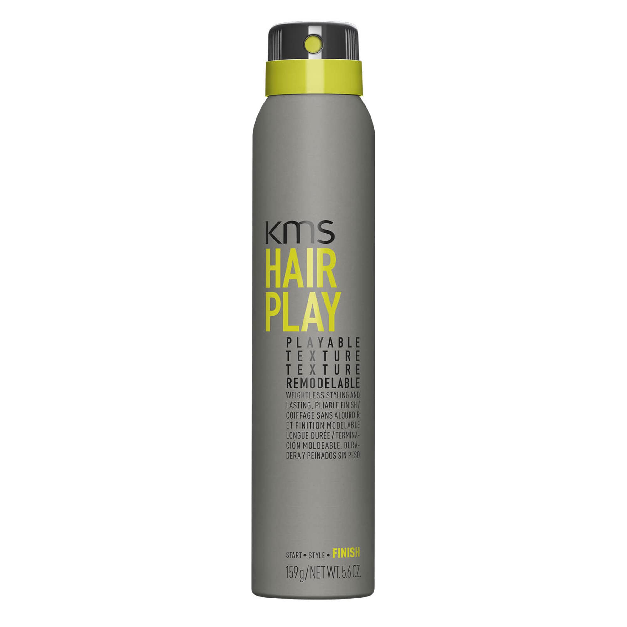 KMS HairPlay Playable Texture bottle close-up for lightweight hold and flexible styling.