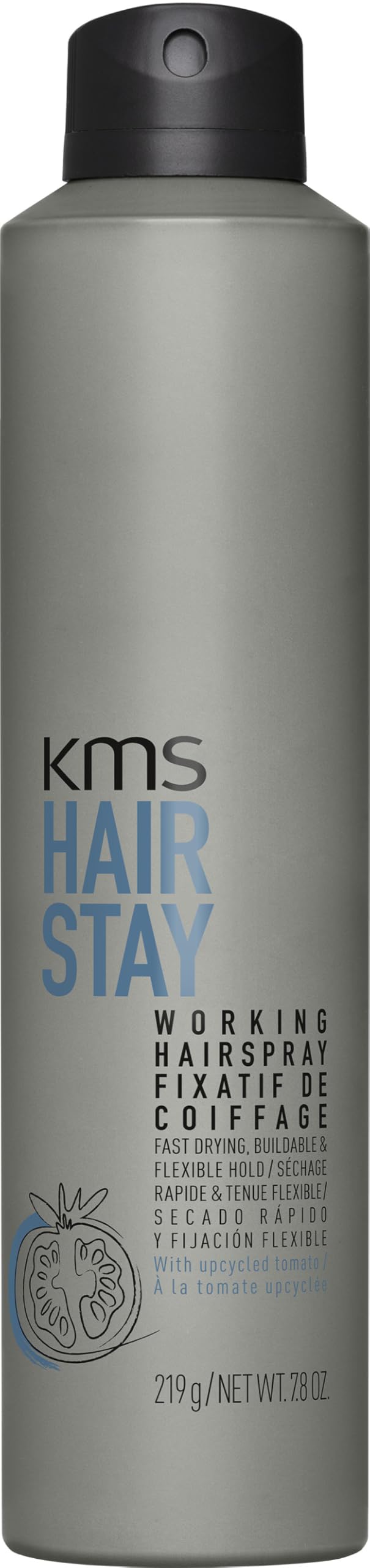 KMS HairStay spray bottle pour for even distribution and buildable hold.