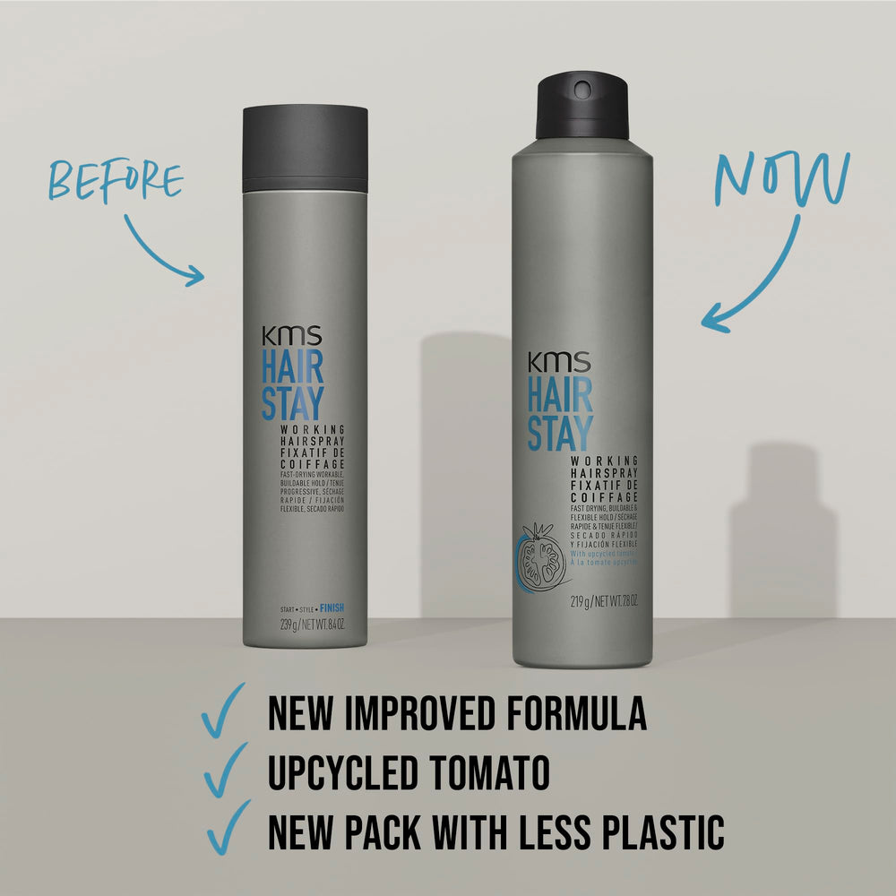 KMS HairStay spray is part of a three-step regimen for consistent results.