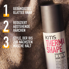 KMS Thermashape product close-up emphasizes heat-protection during heat styling.