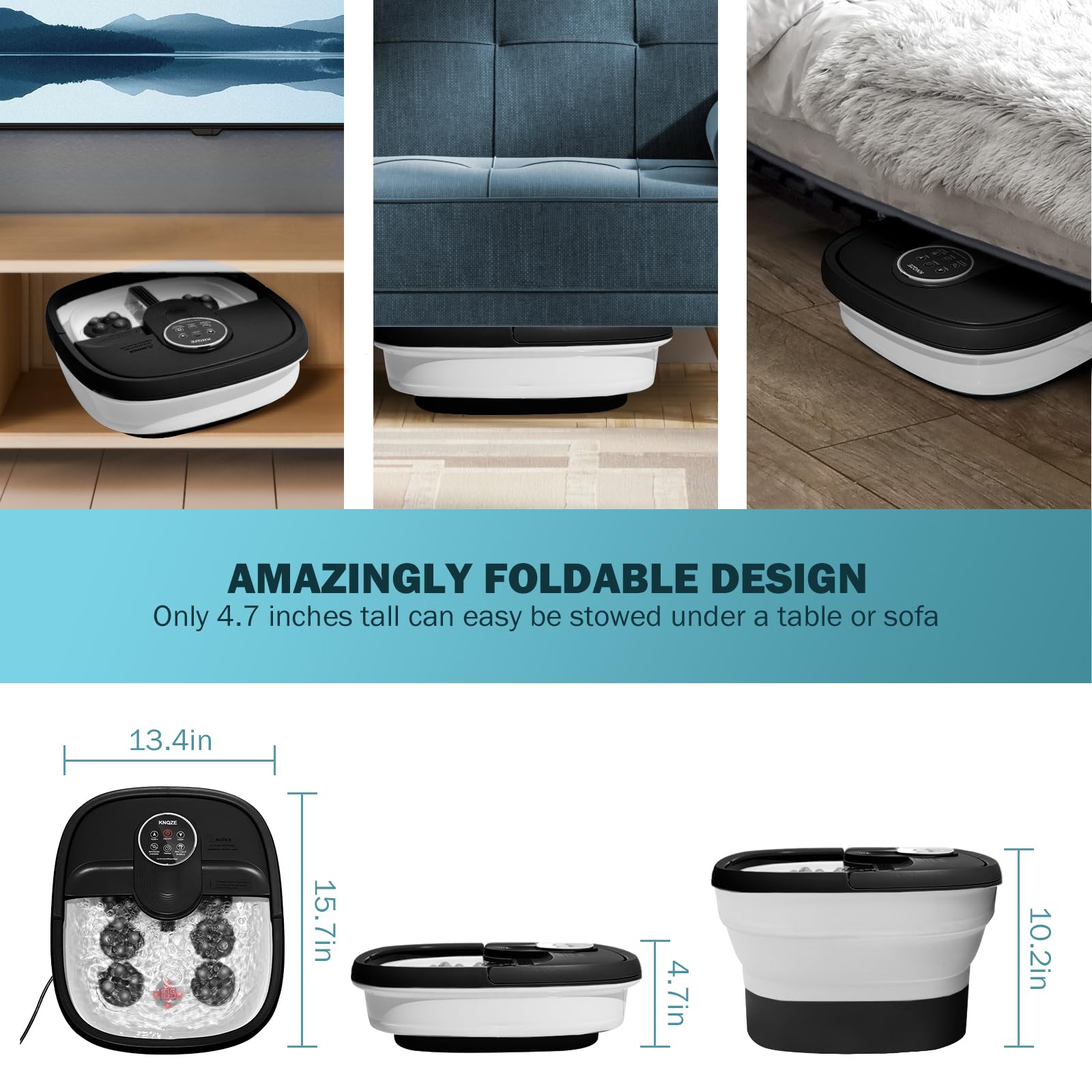 KNQZE foot spa collapsed in foldable design for compact storage
