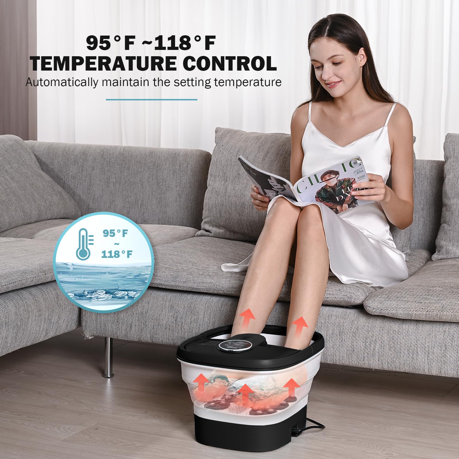 KNQZE foot spa LED display showing temperature for easy control