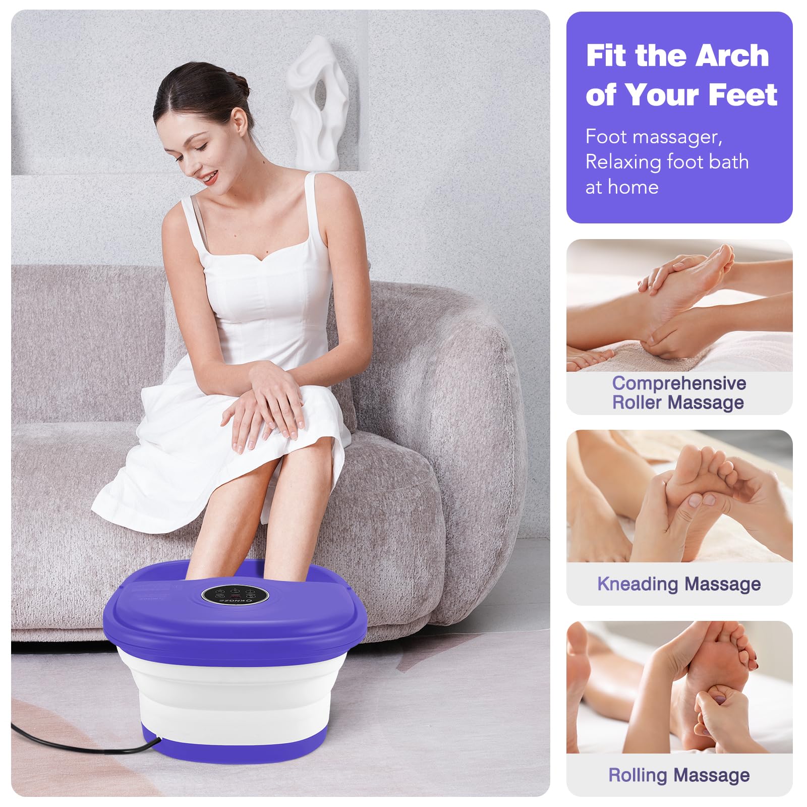 KNQZE foot spa temperature control for customized warmth.