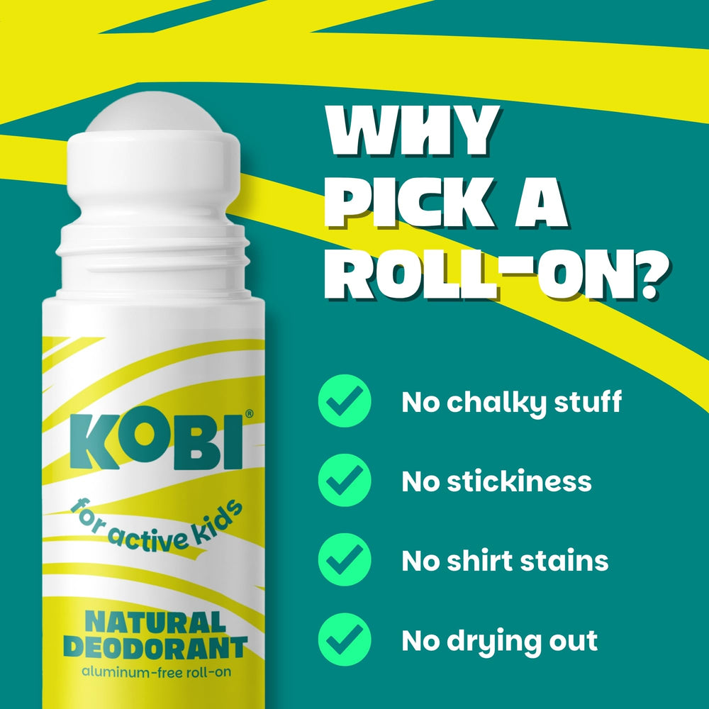 Desodorante Kobi sin aluminio, apto para piel sensible de niños.