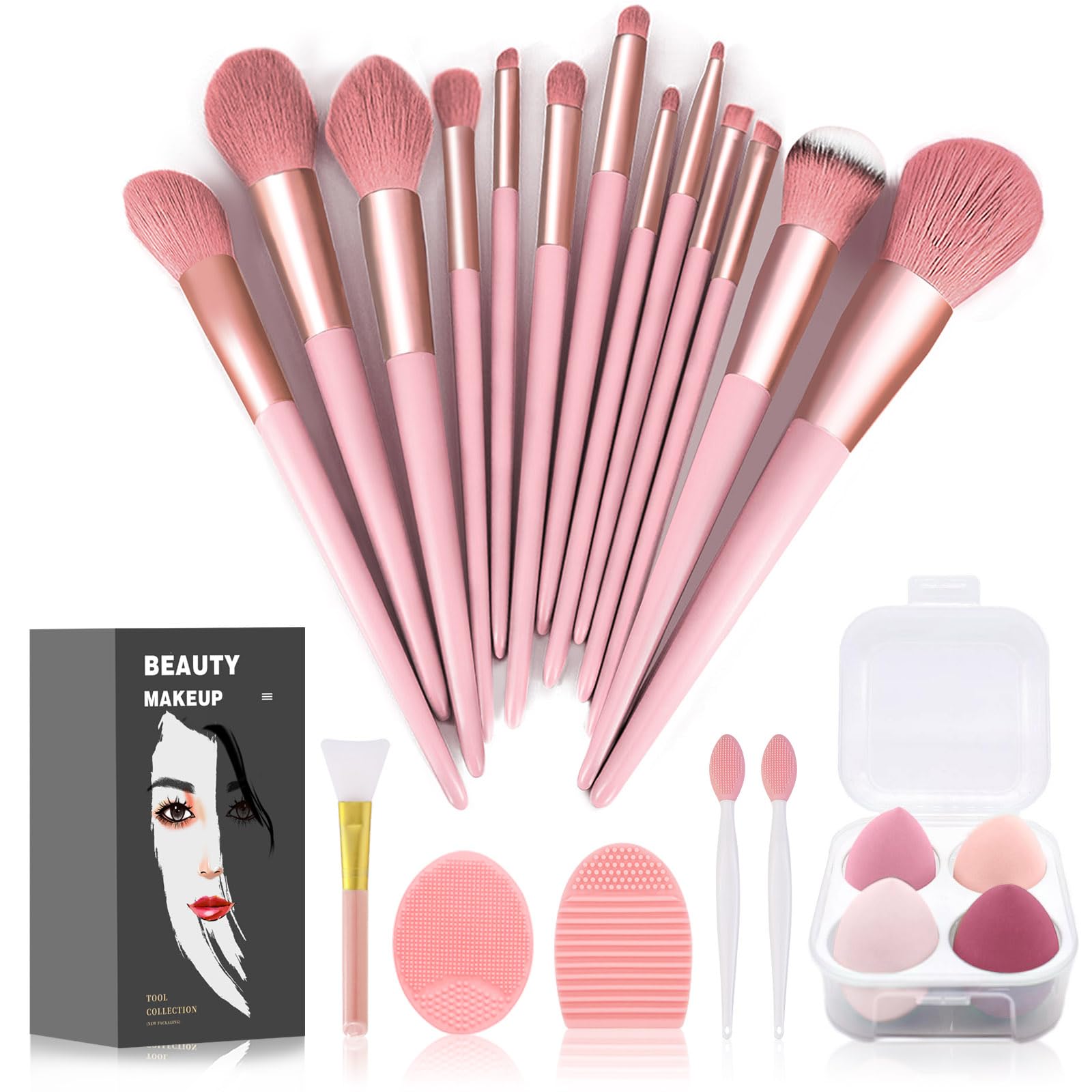 Koccido 22-piece makeup brush set in pink case for a complete routine.