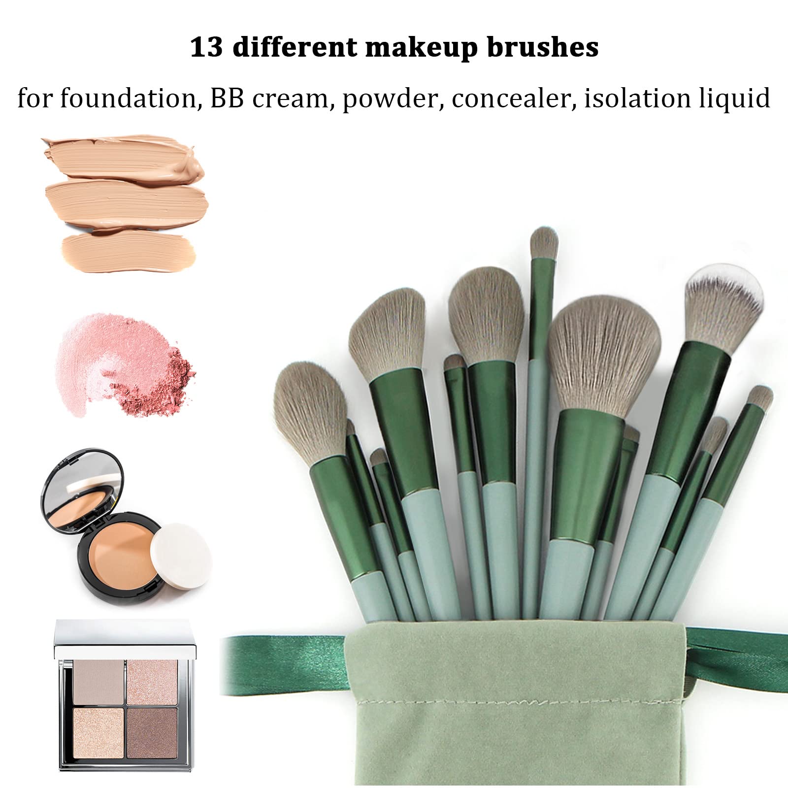 Koccido 22-piece green brushes with ergonomic handle for comfortable all-day makeup control.