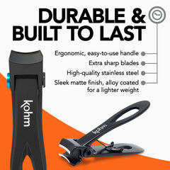 KOHM nail clippers concave wide jaw for thick or ingrown nails