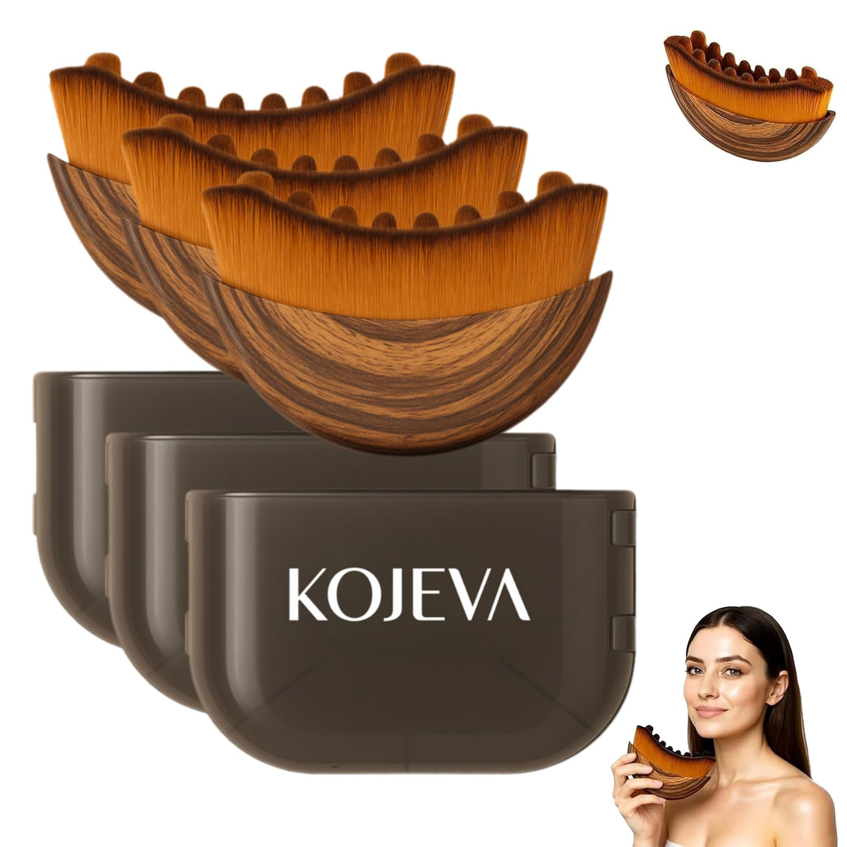 Kojeva Lymphatic Contour Face Brush with soft bristles for gentle facial drainage.