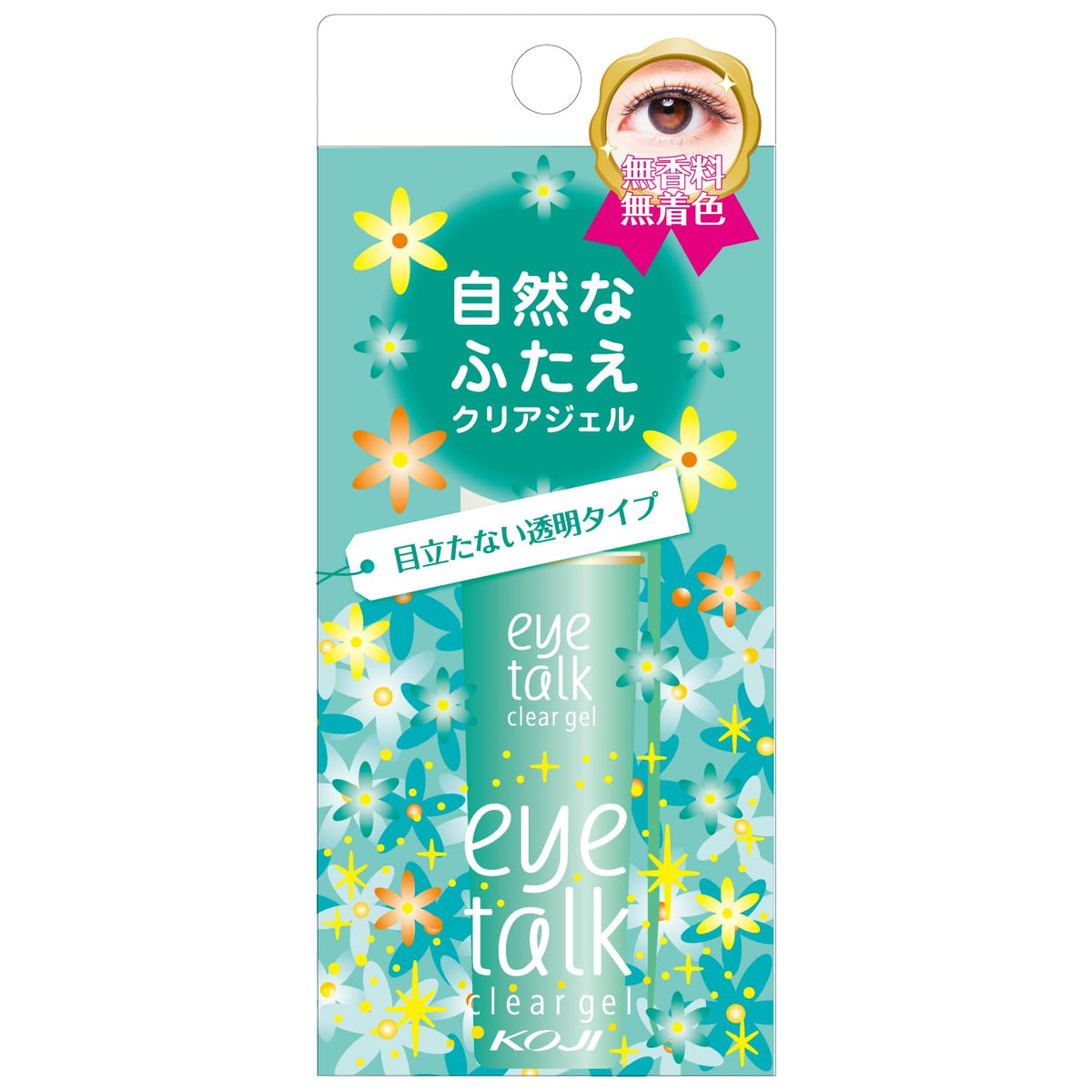 Koji Eyetalk bottle shows clear adhesive for invisible eyelid shaping.