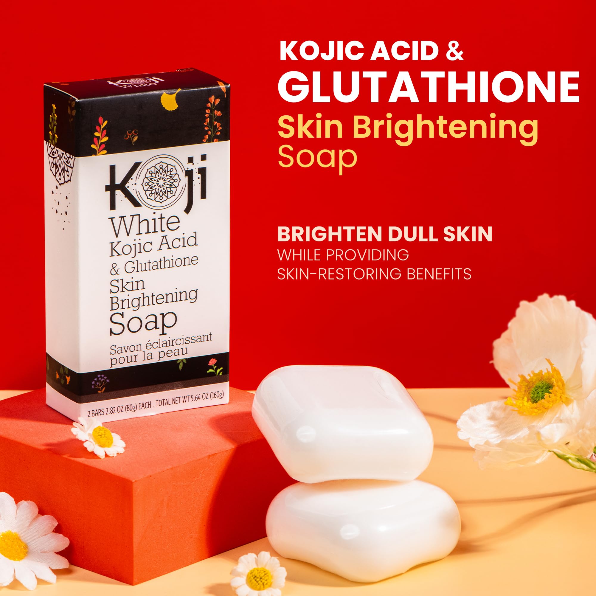Koji White acido Kojico y glutathione en barra iluminadora para la piel.