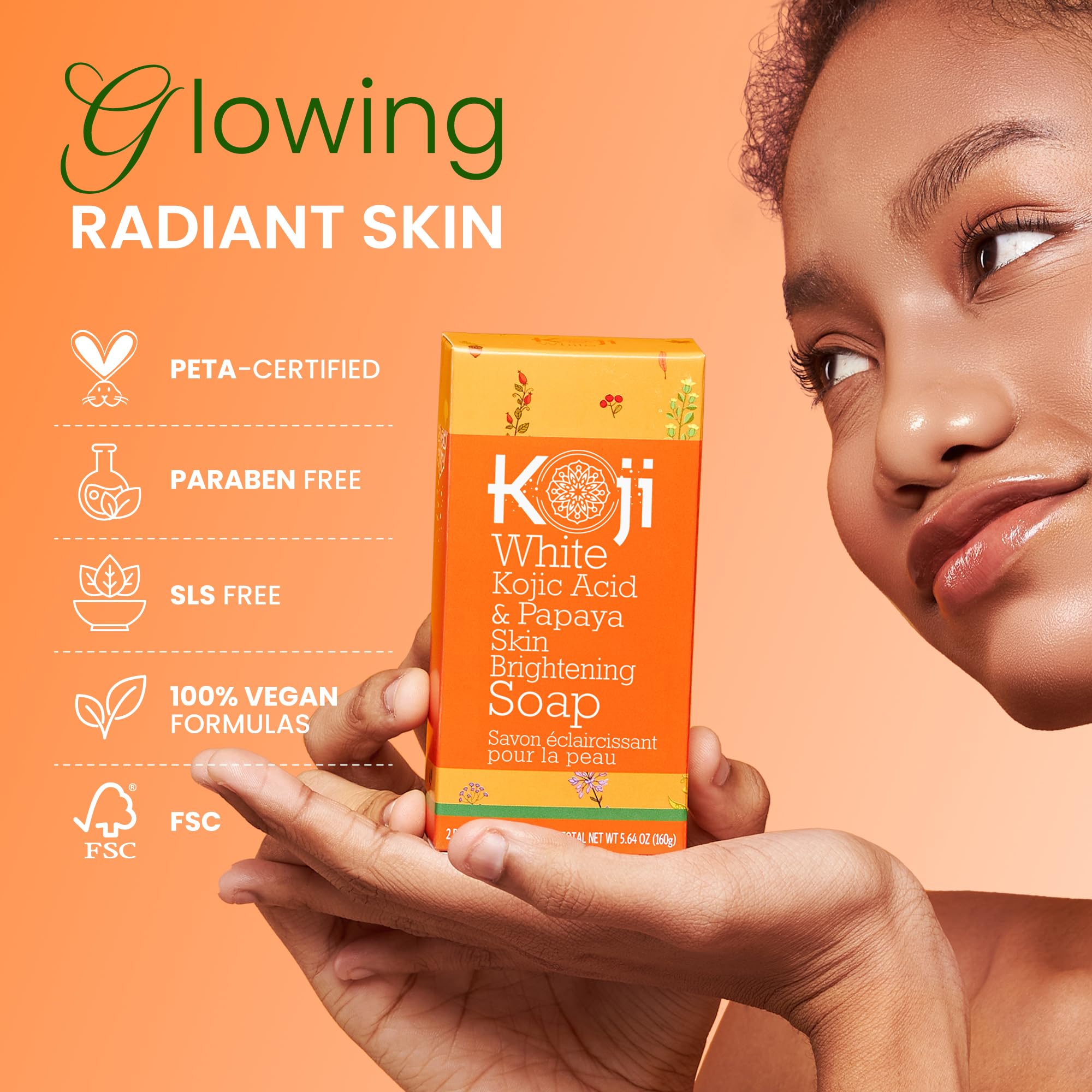 Koji White jabón para todo tipo de piel, enfoque universal, apto para rostro y cuerpo.
