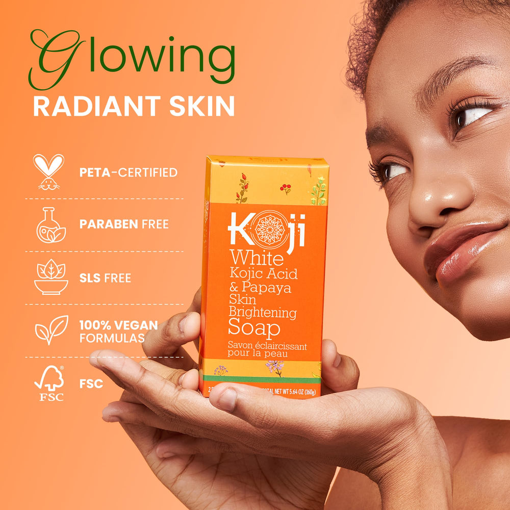 Koji White jabón para todo tipo de piel, enfoque universal, apto para rostro y cuerpo.