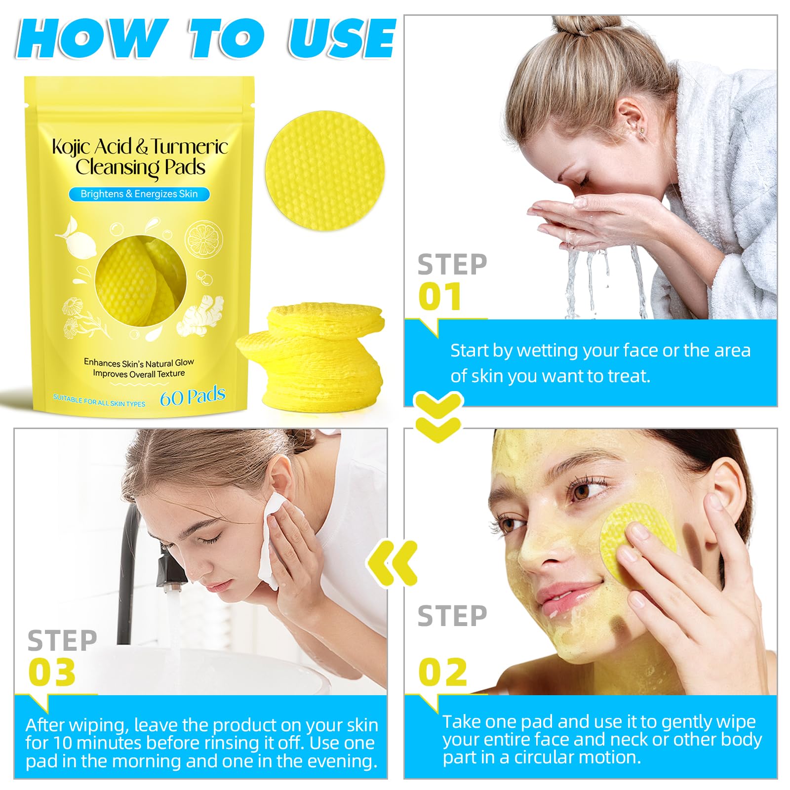 Kojic Turmeric Cleansing Pads travel-friendly pack fits purse or gym bag.