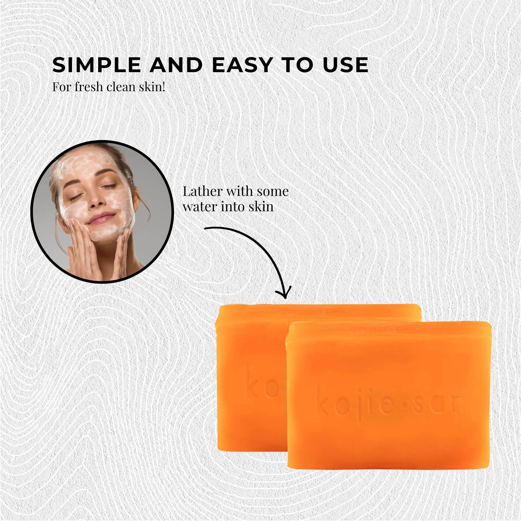 Kojie San orange-scent soap bar used on underarms for a more even appearance.