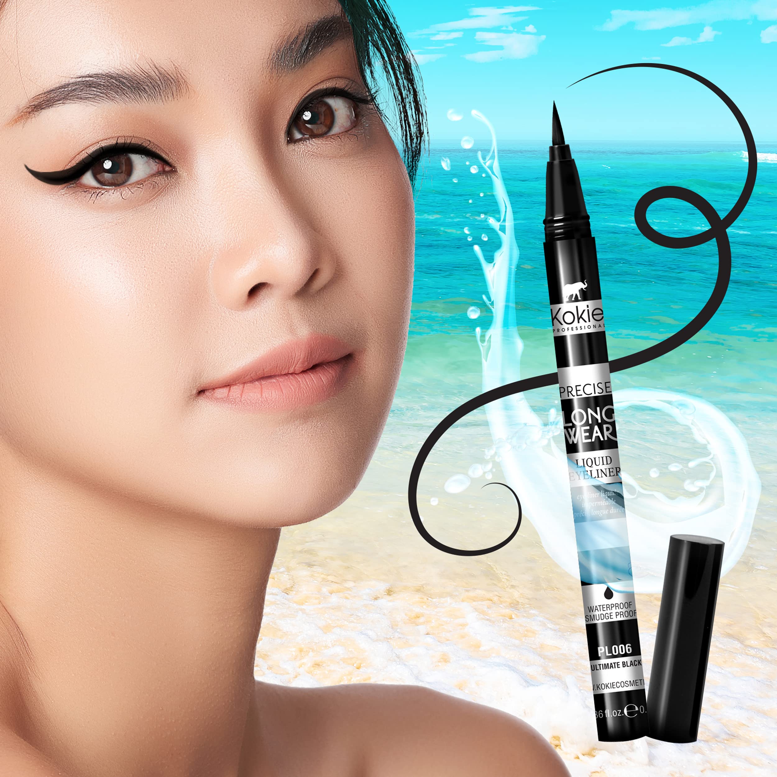 Kokie Precise Longwear Eyeliner shaker ball keeps formula fresh and smooth.