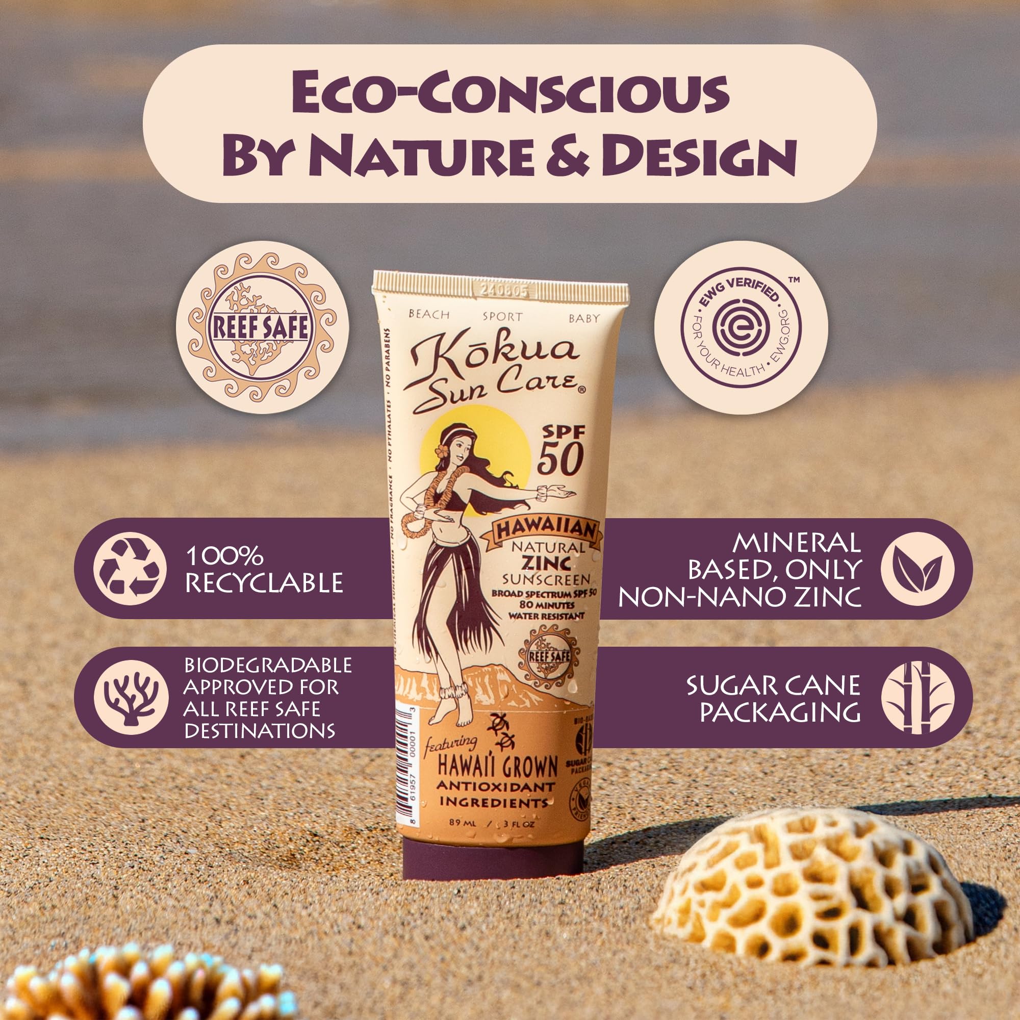 Kokua Sun Care beach scene in Hawaii, ideal for outdoor UV protection.
