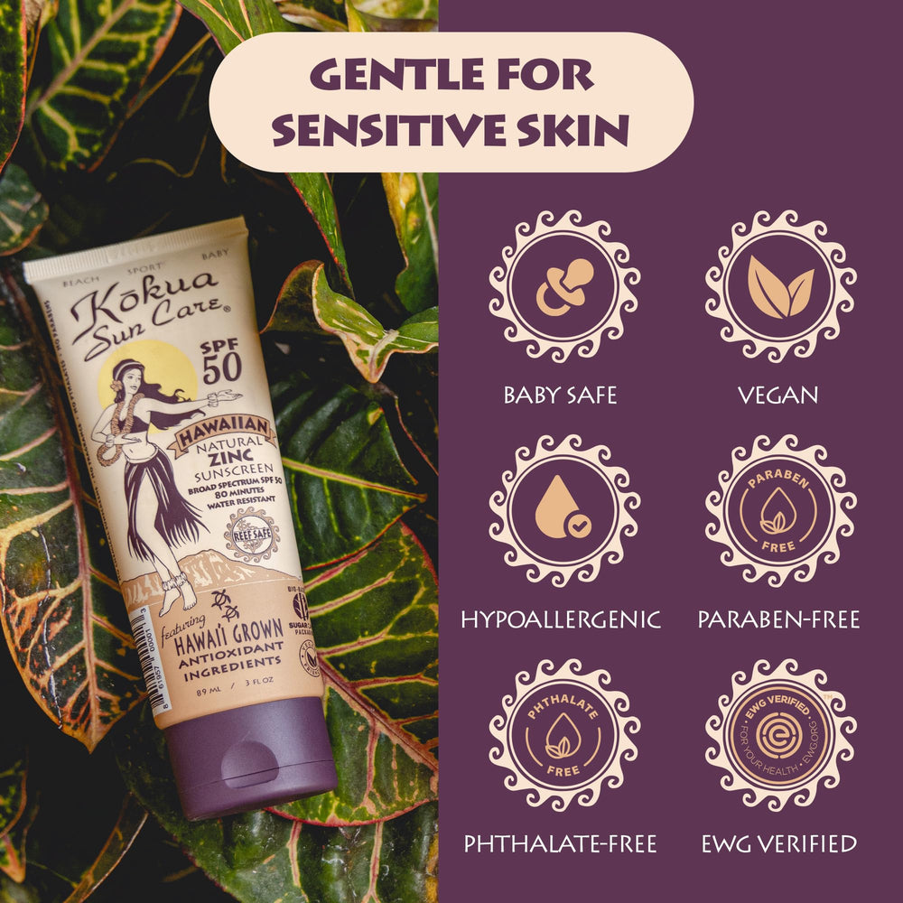 Kokua Sun Care family use, suitable for all ages and sensitive skin.