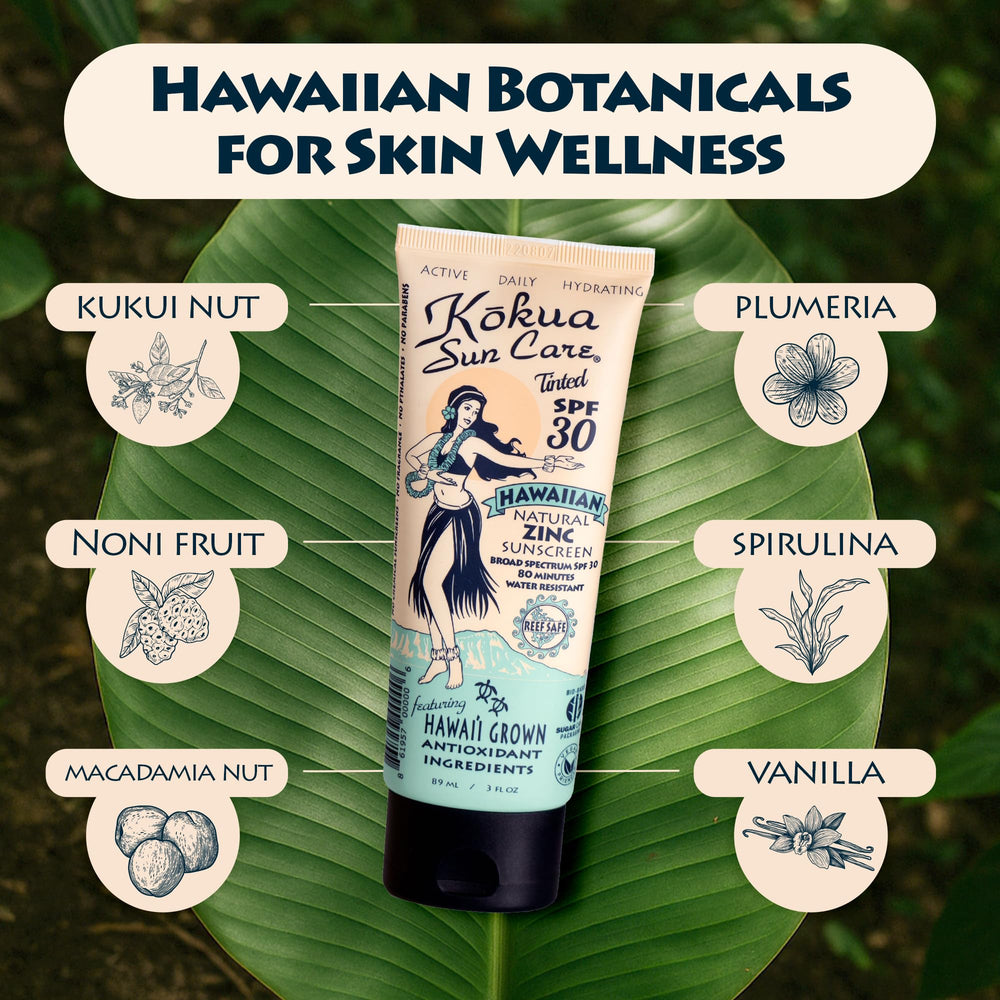 Kokua Sun Care tinted mineral sunscreen being applied on the face