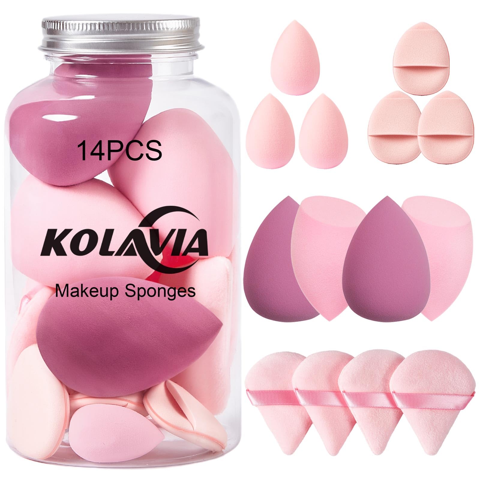 Kolavia 14PCS sponge set close-up showing soft, skin-friendly texture for flawless blending.