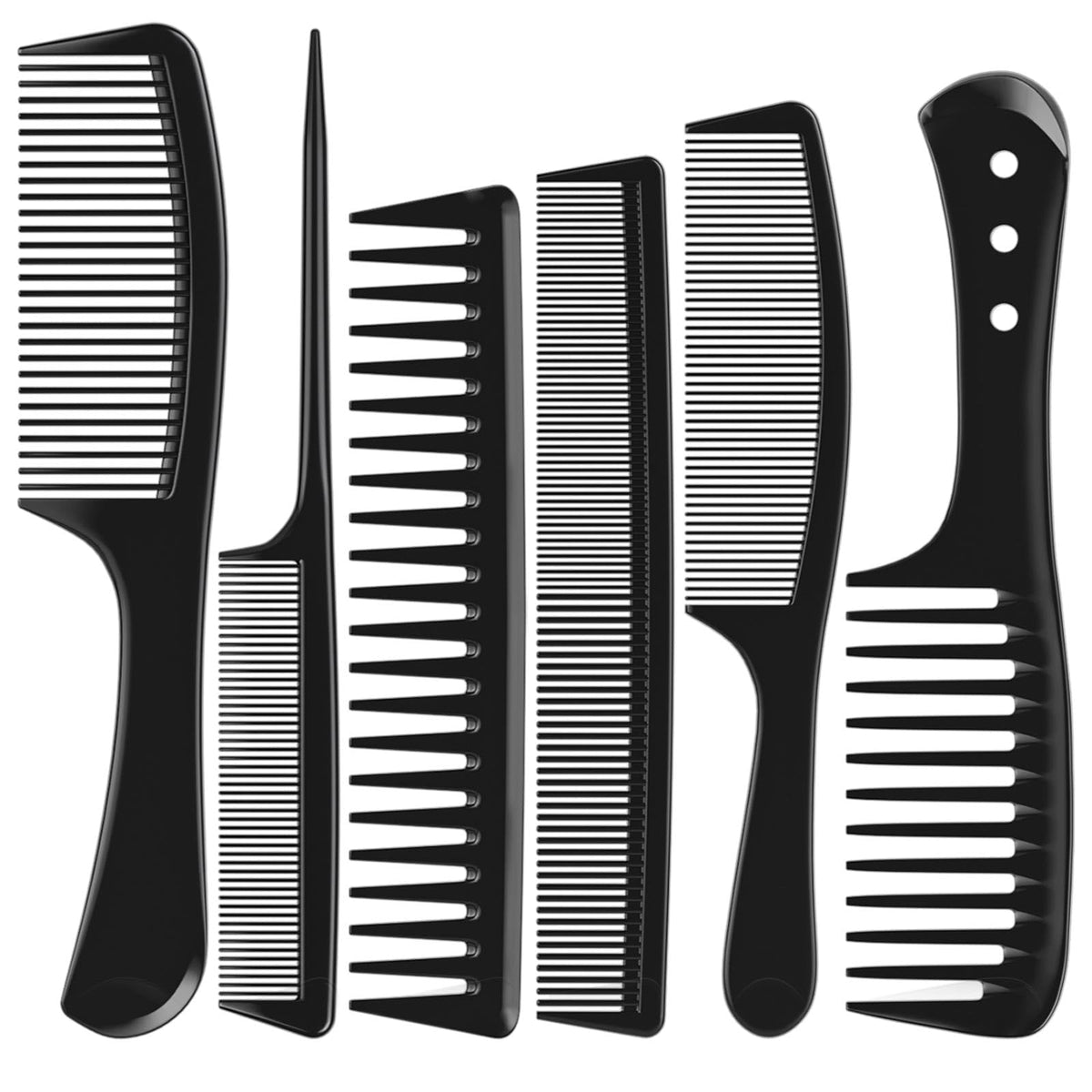 Kolavia six-piece black hair comb set packshot showing durable professional-grade design.