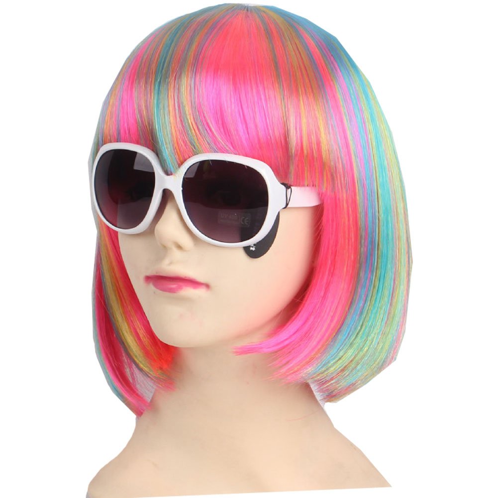 KOLIGHT fashion colorful short straight wig in blue for cosplay and party styling.