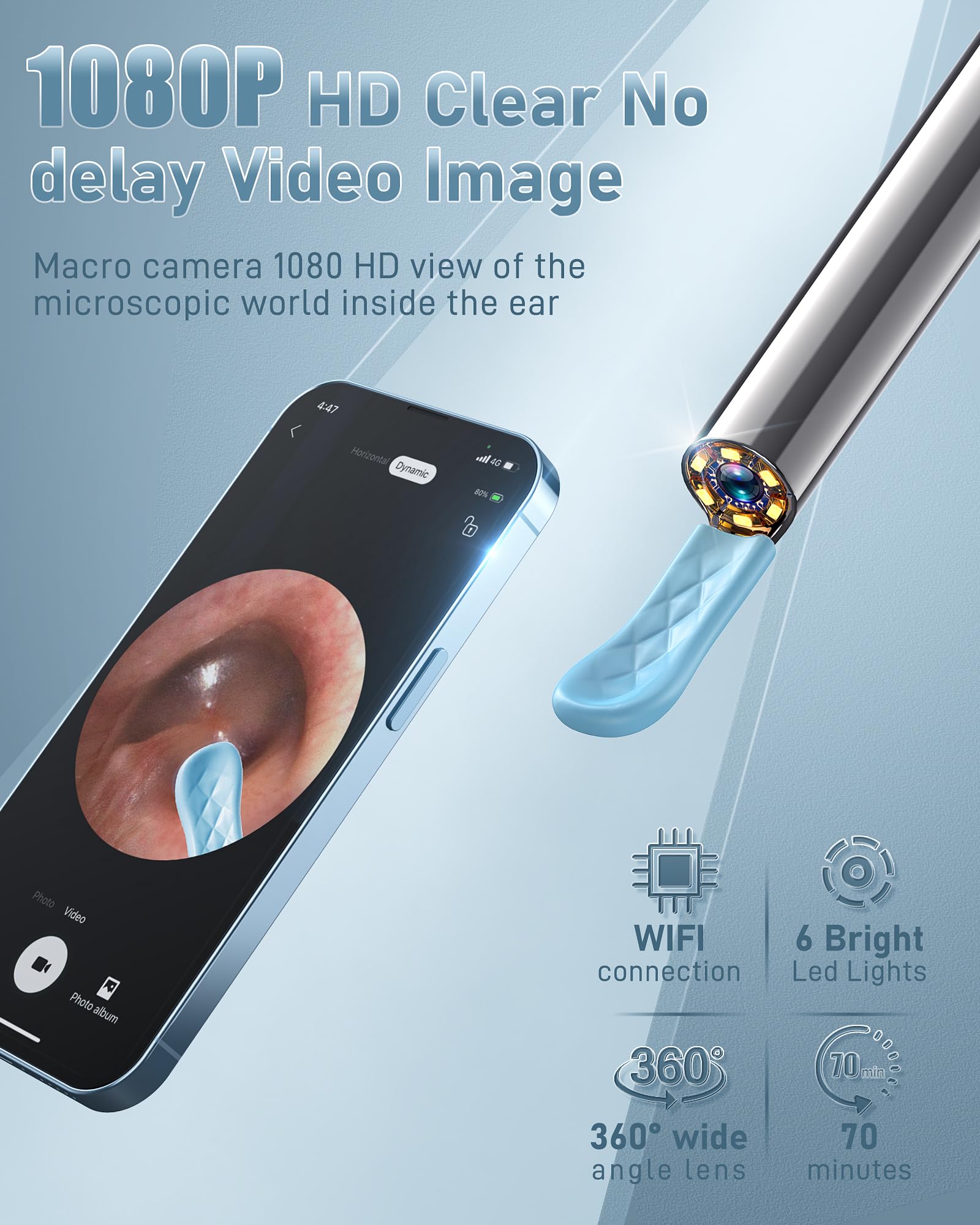 Kolrry LED light guides safe cleaning in dim ear canals.
