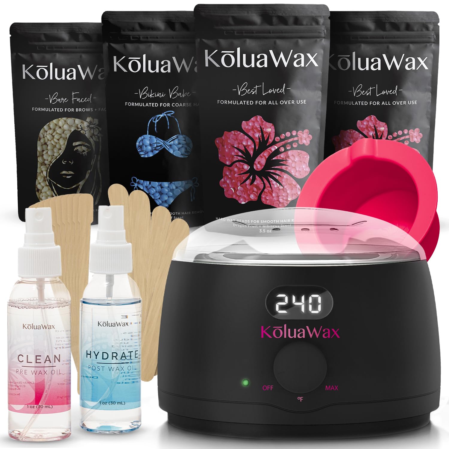 KoluaWax Premium Waxing Kit with digital wax warmer for precise at-home waxing.