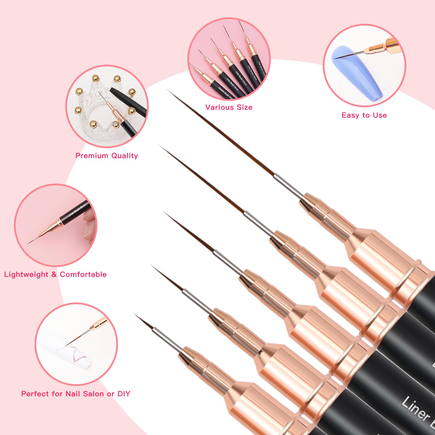 Komall 25mm nail art brush supports extended lines and decorative motifs