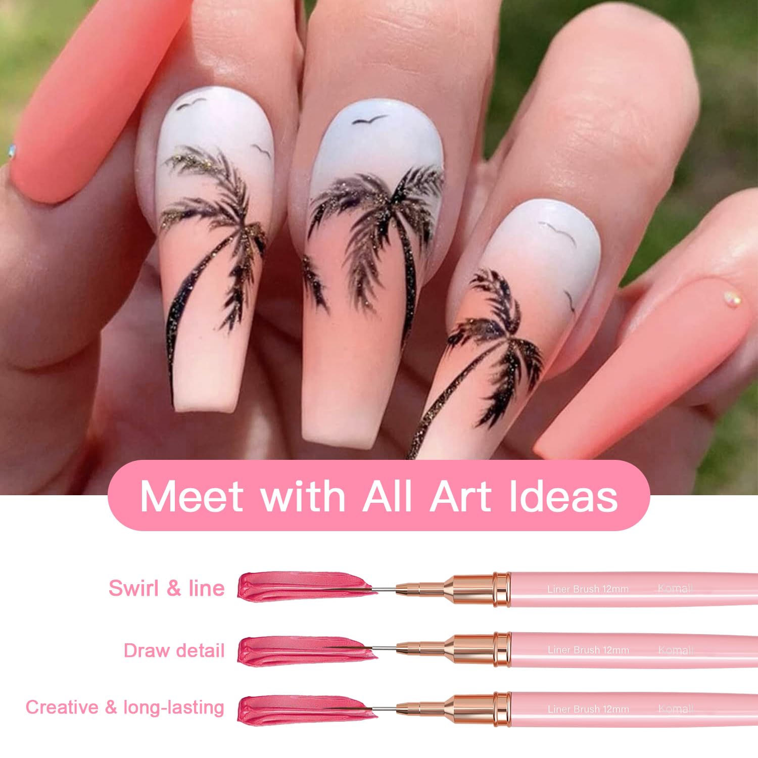 Komall 4mm liner brush for precise lines and fine detailing