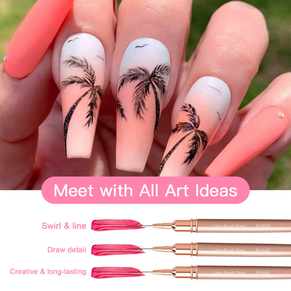 Komall Metallic Nail Art Brushes 12mm tip for broader accents and floral patterns.
