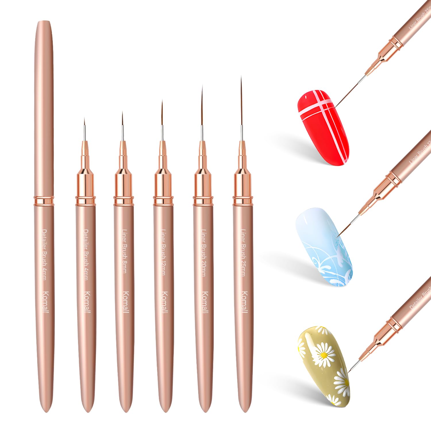 Komall Metallic Nail Art Brushes 8mm tip for clean, smooth lines and steady strokes.