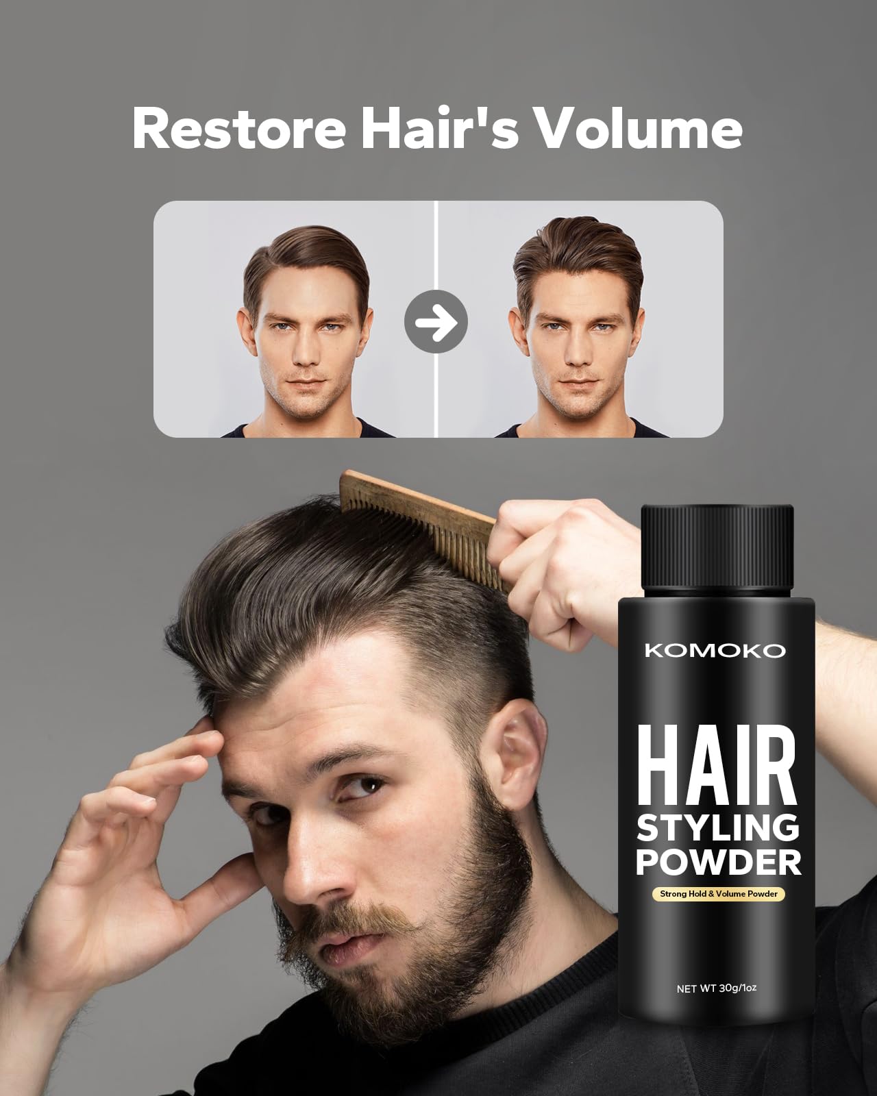 Applying Komoko powder to hair to build texture and natural volume.
