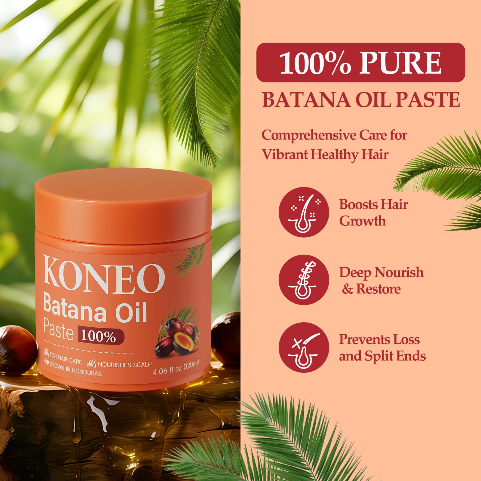 KONEO Batana oil paste close-up showing rich texture for nourishment.