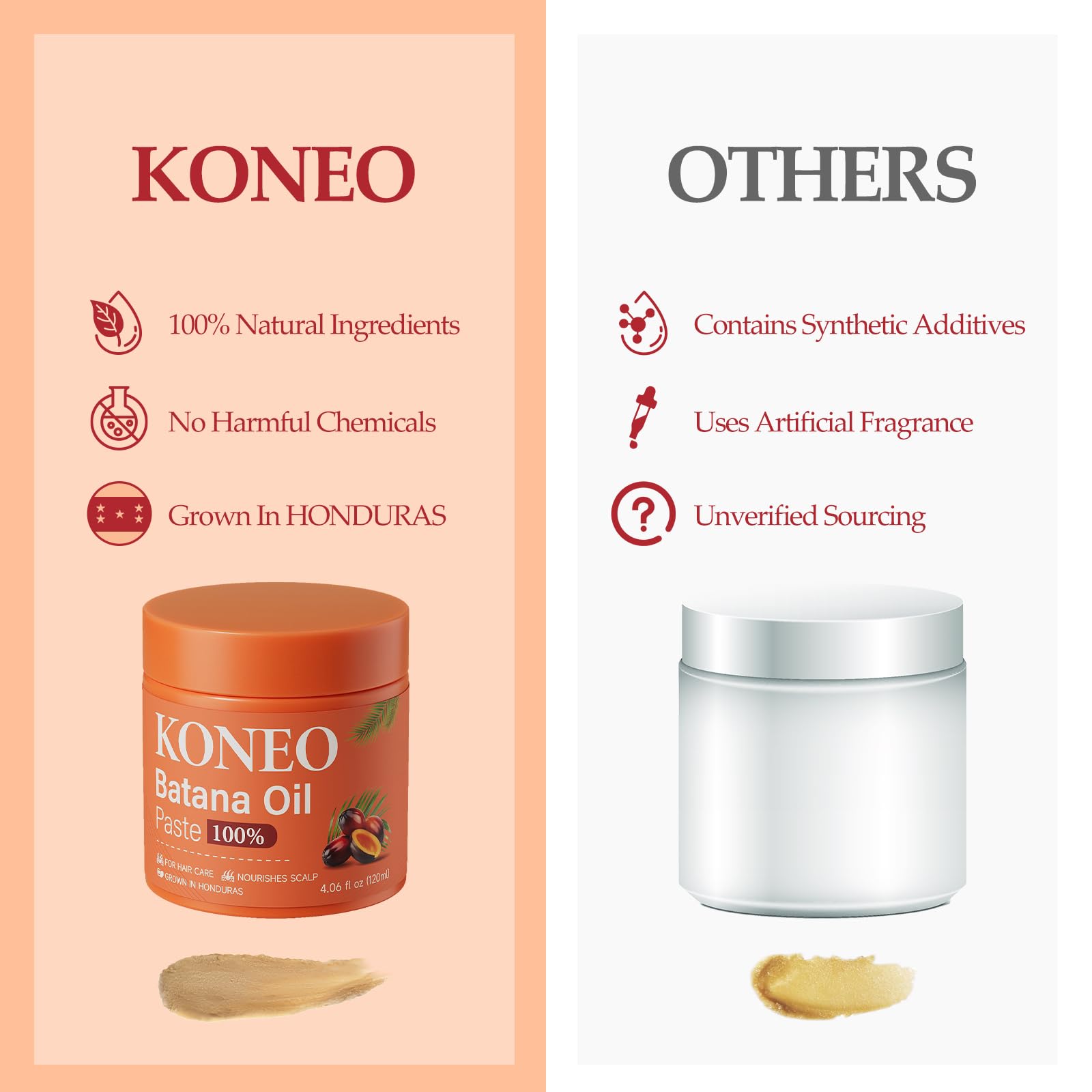 KONEO Cream texture demonstrating anti-frizz smoothing effect.