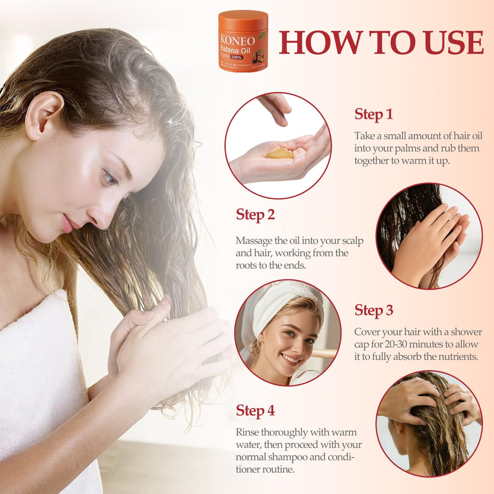 KONEO Hair Growth Cream being applied to scalp for gentle nourishment.